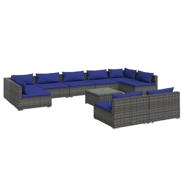 vidaXL Set Divani da Giardino 10 pz con Cuscini in Polyrattan Grigio