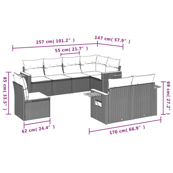 vidaXL Set Divani da Giardino con Cuscini 8 pz Nero in Polyrattan