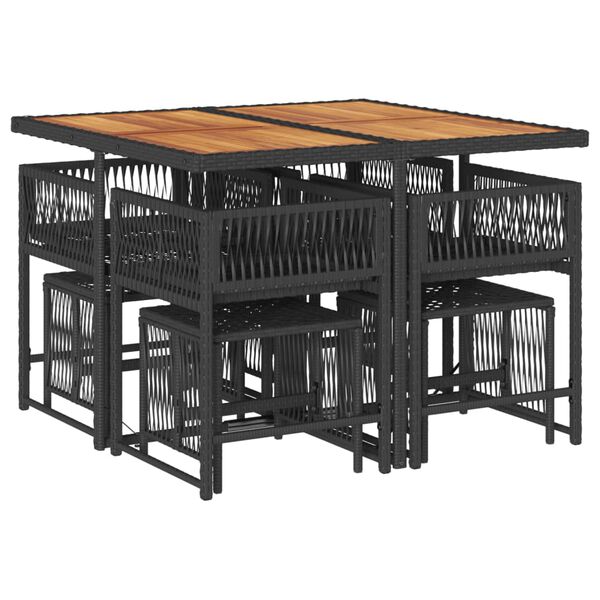 vidaXL Set da Pranzo da Giardino 9 pz con Cuscini Nero in Polyrattan