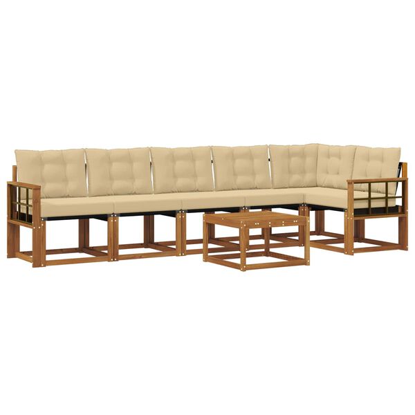 vidaXL Set di divani da esterno con cuscino 7 pcs Naturale e Beige