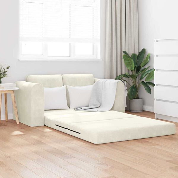vidaXL Divano letto 60cm Crema Velluto