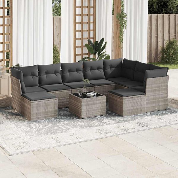 vidaXL Set Divano Giardino 10 pz con Cuscini Grigio Chiaro Polyrattan