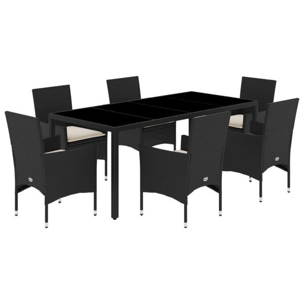 vidaXL Set Pranzo da Giardino 7 pz Nero con Cuscini Polyrattan Acacia