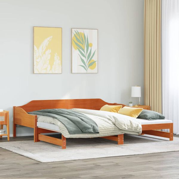 vidaXL Divano con Letto Estraibile Marrone Cera 80x200cm Massello Pino