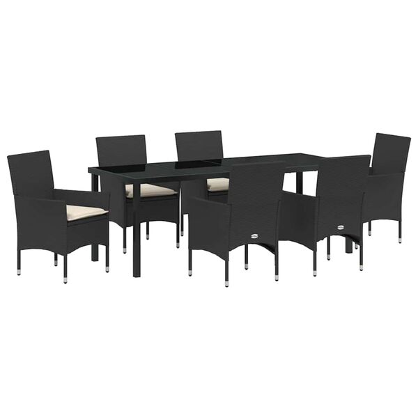 vidaXL Set da Pranzo per Giardino con cuscino 7 pcs Nero polyrattan