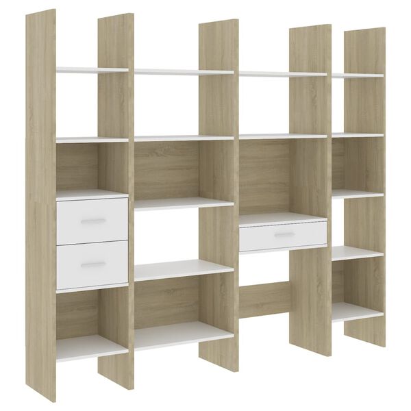 vidaXL Set Libreria 4 pz Bianco e Rovere Sonoma in Legno Multistrato