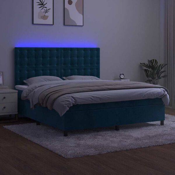vidaXL Letto a Molle con Materasso e LED Blu Scuro 160x200 cm