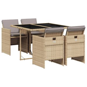 vidaXL Set Pranzo da Giardino 5 pz con Cuscini Beige Misto Polyrattan