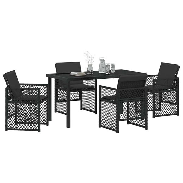 vidaXL Set da Pranzo per Giardino 5 pcs Nero polyrattan