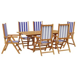 vidaXL Set Pranzo Giardino 7pz Blu e Bianco Tessuto e Legno Massello