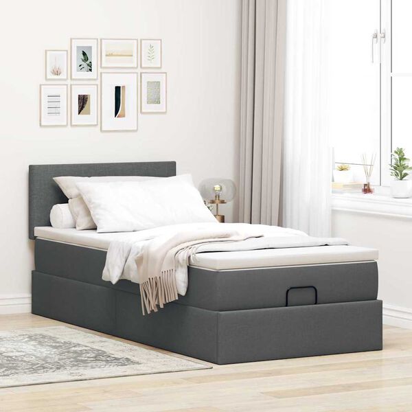 vidaXL Pouf Letto con Materasso e LED Grigio Scuro 80x200cm in Tessuto