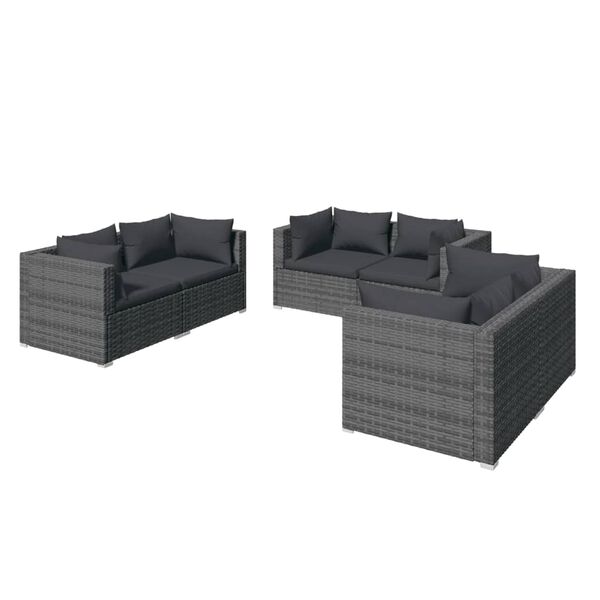 vidaXL Set Divani da Giardino 6 pz con Cuscini in Polyrattan Grigio