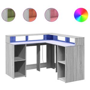 vidaXL Scrivania con Luci LED Grigio Sonoma 130x130x91cm in Truciolato