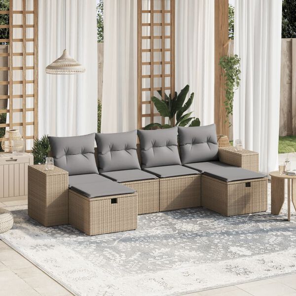 vidaXL Set Divano da Giardino 6 pz con Cuscini Beige Misto Polyrattan