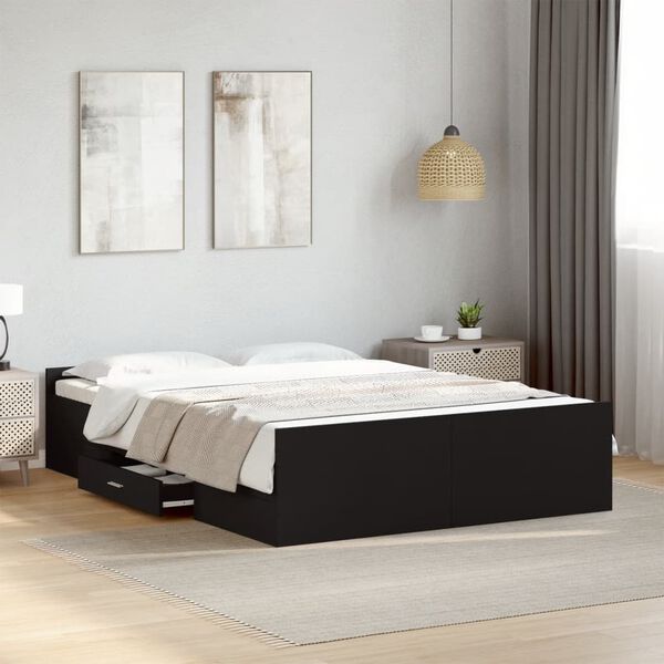 vidaXL Giroletto con Cassetti Nero 140x190 cm in Legno Multistrato