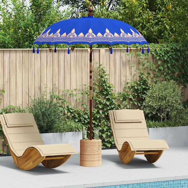 vidaXL Parasol Balinese 260 Blu 180-190 cm Cotone e legno massello