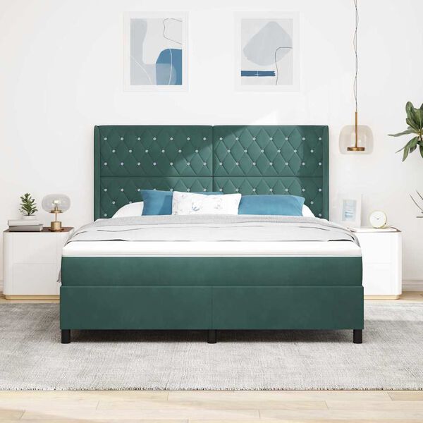 vidaXL Letto con Box Springs LED e Materasso Verde Scuro 180 x 200 cm