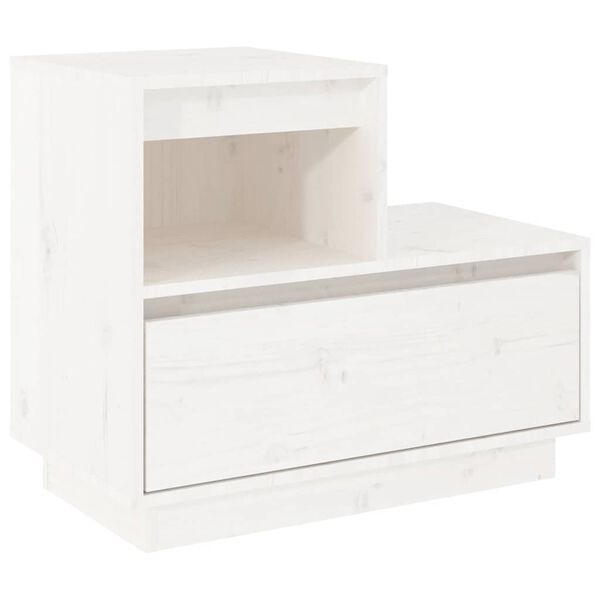 vidaXL Comodino Bianco 60x34x51 cm in Legno Massello di Pino