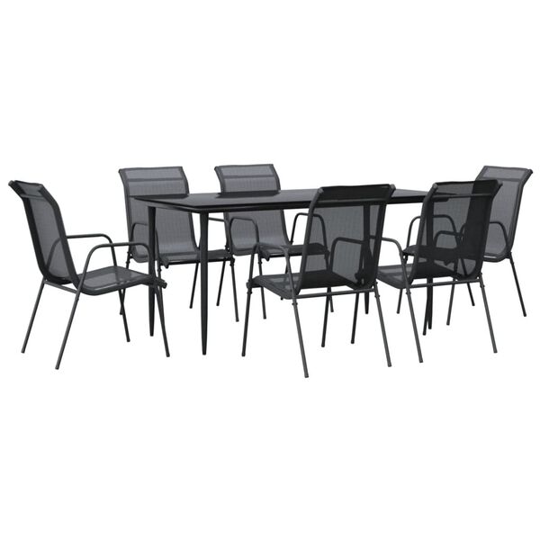 vidaXL Set da Pranzo da Giardino 7 pz Nero in Acciaio e Textilene