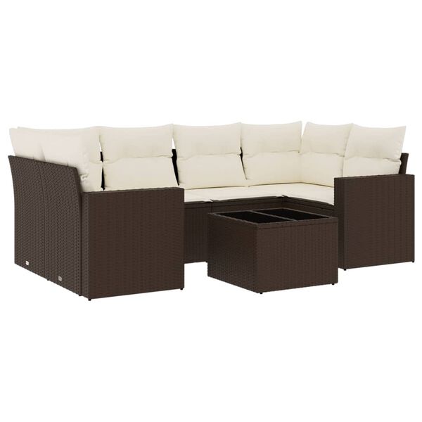 vidaXL Set Divano da Giardino 7pz con Cuscini Marrone in Polyrattan