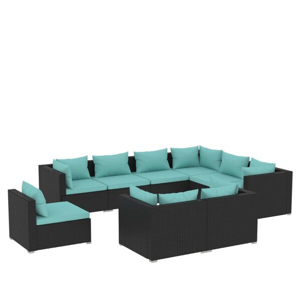 vidaXL Set Divani da Giardino 9 pz con Cuscini in Polyrattan Nero