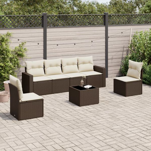 vidaXL Set Divani da Giardino 7 pz con Cuscini Marrone in Polyrattan