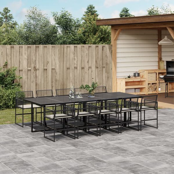vidaXL Set da Pranzo da Giardino 11 pz con Cuscini in Polyrattan Nero