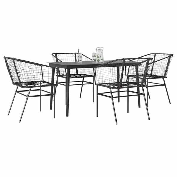 vidaXL Set Mobili da Pranzo per Giardino 5 pz Nero Polyrattan Vetro