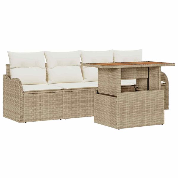 vidaXL Set Divano da Giardino con cuscino 5 pcs beige e panna