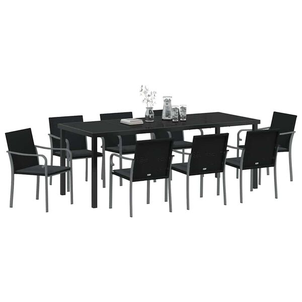 vidaXL Set da Pranzo per Giardino 9 pcs Nero e Grigio Rattan in PE