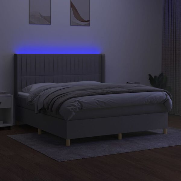 vidaXL Letto a Molle Materasso e LED Grigio Chiaro 160x200 cm Tessuto