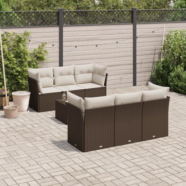 vidaXL Set Divani da Giardino 7 pz con Cuscini Marrone in Polyrattan