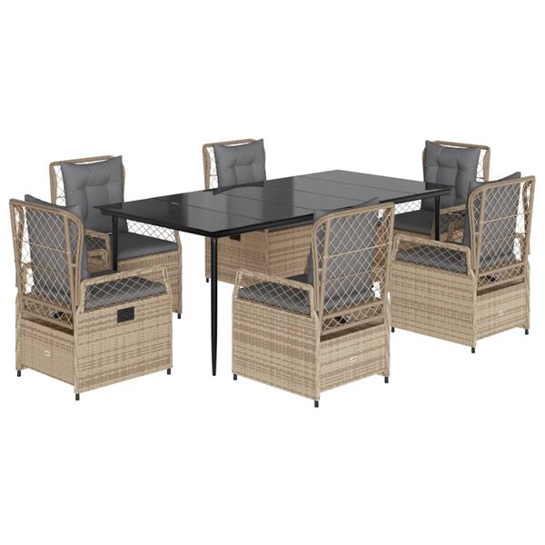 vidaXL Set da Pranzo da Giardino 7 pz con Cuscini Beige in Polyrattan