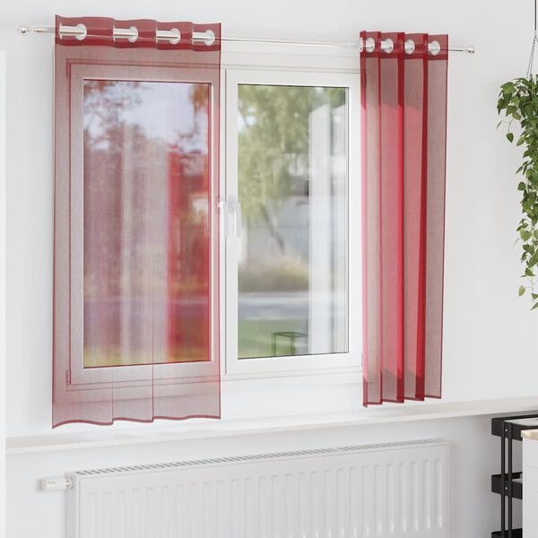 vidaXL Tende in Voile con Occhielli 2 pz Rosso Vino