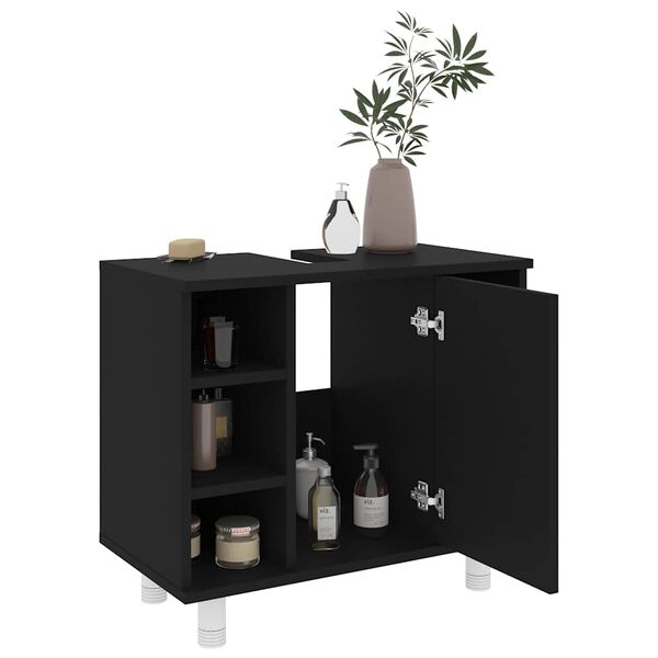 vidaXL Mobile da Bagno Nero 60x32x53,5 cm in Legno Multistrato