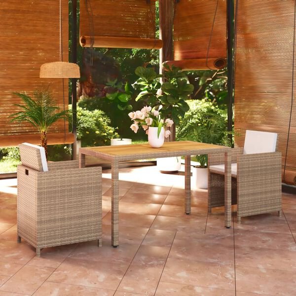 vidaXL Set da Pranzo da Giardino 3 pz con Cuscini in Polyrattan Beige