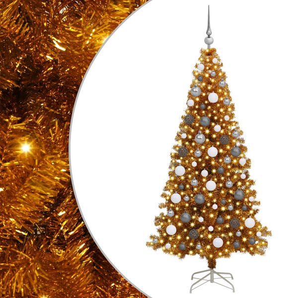 vidaXL Albero di Natale con 300 LED con supporto Oro 180 cm PET