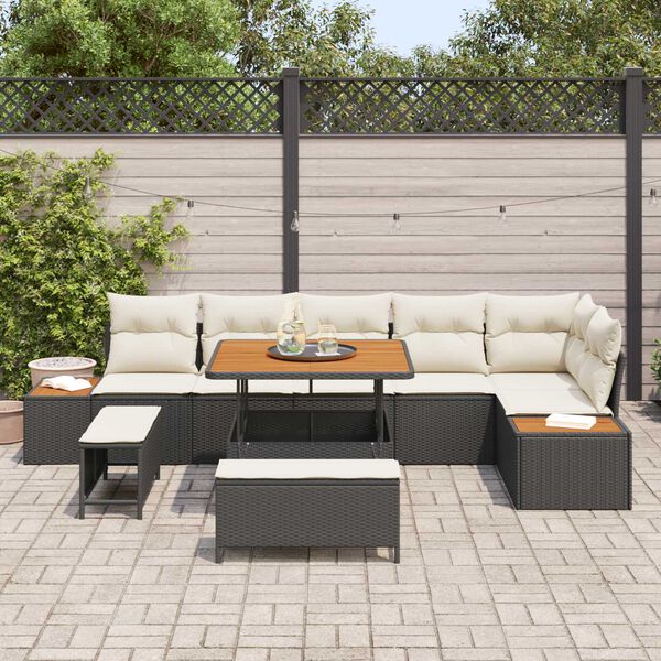 vidaXL Set Divano da Giardino 9 pcs Nero polyrattan