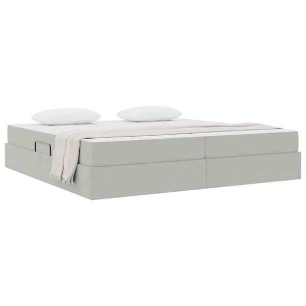 vidaXL Letto con contenitore e materasso Grigio chiaro 200 x 200 cm