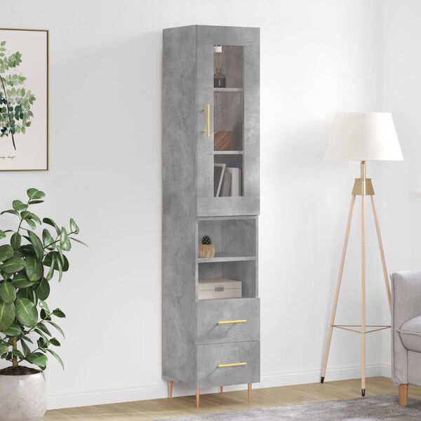 vidaXL Credenza Grigio Cemento 34,5x34x180 cm in Legno Multistrato