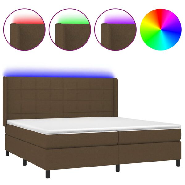vidaXL Letto a Molle Materasso e LED Marronescuro 200x200cm in Tessuto