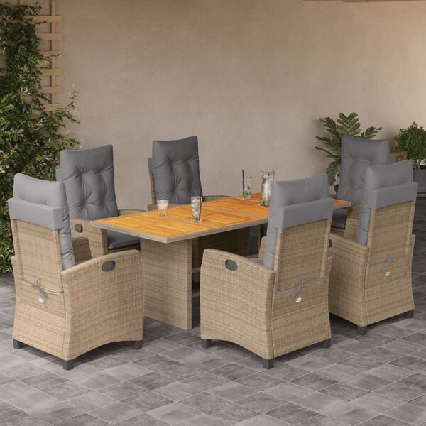 vidaXL Set Pranzo da Giardino 7 pz con Cuscini Beige Misto Polyrattan