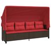vidaXL Lettino Prendisole con Baldacchino e Cuscini Marrone Polyrattan