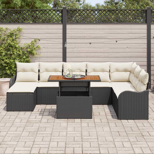 vidaXL Set Divano da Giardino con archiviazione 9 pcs Nero Poly Rattan