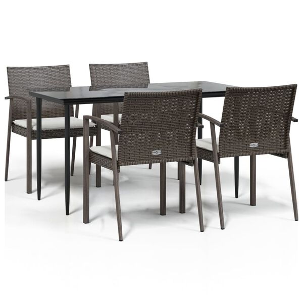 vidaXL Set Pranzo da Giardino 5pz con Cuscini in Polyrattan e Acciaio
