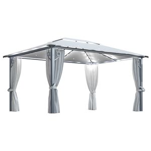 vidaXL Gazebo con Tende Stringa di Luci LED 400x300 cm Crema Alluminio