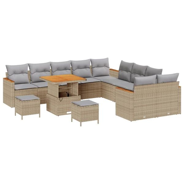 vidaXL Set Divano da Giardino con cuscino 13 pcs Beige polyrattan