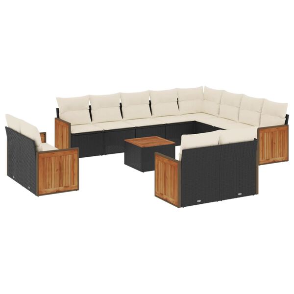 vidaXL Set Divani da Giardino 13pz con Cuscini Nero in Polyrattan