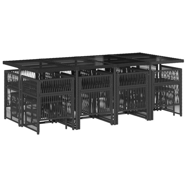 vidaXL Set da Pranzo da Giardino 13pz con Cuscini Nero in Polyrattan