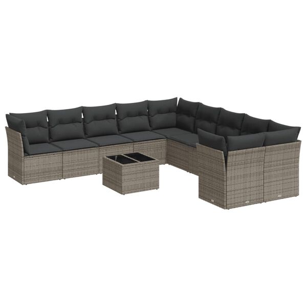vidaXL Set Divani da Giardino 11 pz con Cuscini in Polyrattan Grigio